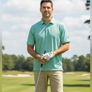 Amelia Island Golf Shirt Mens Med Green White Stripe Peter Millar Summer Comfort
